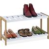 Relaxdays Scarpiera da Ingresso, 2 Ripiani 6 Paia di Scarpe, Portascarpe 35,5x70x26,5 cm bambù e MDF, Bianco Naturale, Fibra di Legno