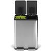 Simpli-Magic Pattumiera rettangolare da 60 litri con doppio scomparto per riciclaggio a mani libere, con coperchio a chiusura automatica, in acciaio inox spazzolato