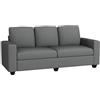 HOMCOM Divano 3 Posti in Tessuto con Cuscini Imbottiti e Braccioli, Divano Moderno con Rivestimento Effetto Lino per Soggiorno e Ufficio, 237x94x102cm, Grigio