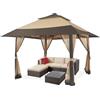Yaheetech Gazebo da Giardino Esterno 4 x 4 m Padiglione da Giardino con Zanzariera Struttura in Metallo Doppio Tetto con Stabili Stoffa Kaki Tubo di Terrazzo Antipioggia Antisole