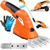 Masko® Tagliaerba, Tagliaarbusti con Batteria 7.2V 2000mA/h + Caricatore + Guanti, Tagliasiepi Elettrico da Giardino, Forbici da Prato Incluse. Lama per Erba + Lama per arbusti incl. Asta telescopica
