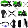 BONDAGERIE® Kit 10 Accessori Verde per coppia uomo donna, Manette, Cavigliere, Frusta, sacco raso incluso, Letto