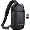 SPAHER Antifurto Zaino Monospalla Uomo Borse Piccole a Tracolla con USB Business Borsa a Spalla Impermeabile per Scuola Outdoor Ciclismo Viaggio Hiking Multitasche Piccolo Zaino Nero
