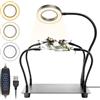 OBDMONSTER Terza Mano per Saldatura, OBDMONSTER Stazione Saldatura Terza Mano con 4 Bracci Flessibili Collo Oca Pinze Coccodrillo, con Lente d'Ingrandimento 5X LED Dimmerabile, Adatta per Saldatura e Artigianat