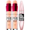 Maybelline 2x Maybelline New York Ciglia Sensazionali Mascara Volumizzante Colore Intense Black + 2x Il Cancella Età Correttore Liquido Multiuso Colore 01 Light con Applicatore a Spugnetta