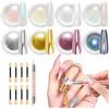 LEDSUUEI Polvere per unghie Gold Chrome LEDSUUEI - Effetto specchio super, metallo cromato, effetto perla al neon, bianco, cromatica, lucida, glassata, con spazzola per unghie in silicone, facile da usare