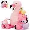 MorisMos Fenicottero Peluche Mamma con Cuccioli Nella Pancia, Grande Realistico Fenicotteri Pupazzo Giocattolo di Peluche Animali Morbido Kawaii, Carino Regalo per Bambina Ragazze Compleanno Natale
