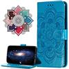 MRSTER Moto E6 Plus Custodia Flip, Goffratura Design Case in PU Pelle Internamente Silicone TPU Cover Portafoglio Cover Premium Custodia per Motorola Moto E6 Plus. LD Mandala Blue