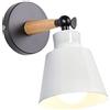 Chao Zan Interno Moderno Lampada da Parete E27 Applique Camera da Letto Nordico Orientabile angolo Lampada a Muro Faretto da Muro Legno Metallo ferro Camera da letto Ristorante Caffetteria soggiorno (Bianco)