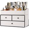 GORESE Organizzatore per Cosmetici, 2 Ripiani 3 Cassetti Organizer Trucchi in Pelle Make Up Porta Trucchi Organizer da Scrivania Organizer Bagno per Camera da Letto, Bagno, Tavolo da Toeletta(Bianco)