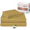 Pizuna Linens Pizuna Set lenzuola letto matrimoniale Cotone 140x200 cm senape oro, 400 fili in 100% cotone a fiocco lungo Sateen Completo lenzuola con 1 lenzuolo con angoli, 1 lenzuolo sopra, 2 federe