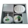 MSV Set da 3 accessori per il bagno, con dispenser per sapone, portasapone e portaspazzolino, in ceramica, colore bianco (Lingga Weiß)