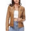 Fahsyee Giacche in pelle con zip per donna moto Faux PU moto Biker Outwear cappotto, Cammello, Large