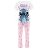Disney Stitch Pigiami per Donna, Pigiami 2 Pezzi Maglietta a Maniche Corte e Pantaloni Lunghi in Cotone da Donna, Regalo per Donne e Adolescenti | Taglia M | Rosa
