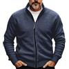 Generisch Maglione da uomo primaverile con cerniera, cardigan grossolano, maglia a coste, tasche corte, a maglia, blocco di colore, colletto alto, caldo-up, moderno, contemporaneo, Blu marino, XXL
