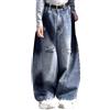 Generic Jeans strappati per ragazze Patchwork Jeans larghi per bambini a gamba larga in vita elasticizzata pantaloni in denim gamba dritta casual cargo jeans ragazza pantaloni hip hop vintage casual primavera