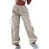 Generisch Hip Hop Pantaloni cargo da donna retrò pantaloni cargo con tasca e coulisse vita bassa gamba diritta pantaloni casual eleganti pantaloni lunghi streetware lunghi B aggy pantaloni cargo, cachi, S