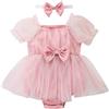 CNNBYYDS Body tutine neonati Costume Body Tute monopezzo per bambini Pigiama Mesh Bodysuit con Fiocco Tulle Vestiti estivi, bimbi belli come mamma e Papà e meravigliosa regalo nascita (Pink, 6-9 Mesi)