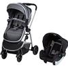 Safety 1St Hello 3 in 1 Trio Passeggino, Leggero Reversibile e Reclinabile, Seduta Che Si Trasforma in Navicella, Ovetto Neonato con Capottina, Coprigambe e Parapioggia Inclusi, Black Chic