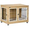 PawHut Gabbia per Cani Taglia Media e Grande max. 25 kg da Interno, Casetta per Cani con 2 Porte Bloccabili, Piedini Regolabili e Cuscino Lavabile, 90x58x65 cm, Rovere