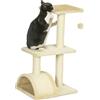 PawHut Albero Tiragraffi per Gatti a 3 Livelli 72 cm con Tappetino Tiragraffi ad Arco, Albero per Gatti Multilivello, Trespolo per Gatti con Pallina in Legno, Peluche e Sisal, Crema