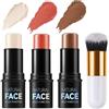 ELALRAU Contouring Viso Stick, 3 Pezzi Bronzer Blush Sticks con pennello, Contour Highlighter, Bacchetta di Bellezza per Fard, Impermeabile Leggero Stick di Trucco, Finitura Naturale Liscia A Lunga Durata (C)