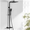 Auralum Colonna Doccia Nera con Miscelatore Termostatico, Miscelatore Doccia Esterno Ottone, Set Doccia Soffione Quadrato 25cmx25cm, Asta Saliscendi Doccia in Acciaio Inox Altezza Regolabile 97-130cm
