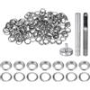 QUARKZMAN Kit di 100pz Strumento Occhielli 6mm Set Occhielli in Rame con Perforatore Fori Vuoti, Strumenti per Occhielli per Abbigliamento in Pelle Tessuto, Tono Argento