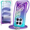 WQRTYJK Cover per Xiaomi Redmi Note 14 Pro 5G con Cordino Glitter, Blu/Viola