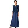 Alex Evenings Abito Lungo con Finta Giacca e Gonna in Raso Vestito per Occasioni Speciali, Marina Militare, 46 Donna