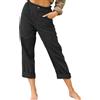 Joligiao Donna Pantaloni con Tasche Estivi Confortevoli Casual Pantaloni in Cotone e Lino Pantaloni Elastico 7/8 Pantaloni Leggeri Sciolto Gamba Dritta Palazzo Solido Pantaloni(Grigio,M)