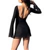 Loalirando Vestito Donna Maniche Lunghe Abtio Elegante Donna Girocollo Stampa Floreale Vestito Cerimonia Senza Schienale Abito Corto Invernale Sexy Casual (Nero, S)