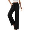 GUCURIN Pantaloni Larghi Donna Eleganti Canapa Confortevole Pantaloni a Gamba Larga a Vita Alta Pantaloni Palazzo Solido Pantaloni Tuta Lungo Elastico con Tasche e Coulisse, Nero, S