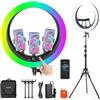 NEEWER 19" LED RGB Ring Light+Stativo, 3 Portatelefono, Pannello Touch, Controllo 2,4G/App, 42W CRI97+ 2800lux/0,5m, Luce Professionale Dimmerabile 360° per Trucco Streaming Live e Chiamate Zoom,RP19C