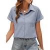PASUDA Camicia Donna Estiva Camicetta Elegante Blusa Manica Corta da Donna Maglia Estiva Maglietta Casual Scollo a V con Bottoni Shirt Tinta Unita Classico Tops (Blu, M)