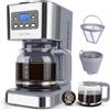 Taylor Swoden Macchina da Caffè Americano 950W per 12 Tazze e Capacità da 1,5 L con Filtro Riutilizzabile e Base con Mantenimento Caldo, Sistema Antigoccia, Timer e BPA FREE - Pewter