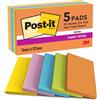 Post-it Foglietti Super Sticky, Collezione Boost, Confezione da 5 blocchetti, 90 Fogli/blocco, 76 mm x 127 mm, Colori Arancione, Verde, Rosa, Giallo, Azzurro. Per Appunti, Elenchi & Promemoria
