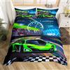 Loussiesd Set di biancheria da letto per bambini e ragazzi, motivo auto da corsa, colore verde fluorescente, per sport estremi, per letto singolo