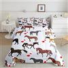 Loussiesd Biancheria da letto per bambini e ragazze, con grazioso pony, 3 pezzi, motivo: animali della fattoria, con cuore rosso in piuma, Bedding Piumino 200x200cm