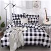 Loussiesd Farmhouse Buffalo - Set di da letto con motivo a quadri rustici e bufalo a quadri per letto matrimoniale,set di copripiumino e 2 federe per cuscini,motivo geometrico moderno,colore: nero,grigio,bianco