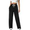 Crewhpo Pantaloni Sportivi Donna in Cotone Pantaloni Tuta Vita Alta Pantaloni da Yoga Comodi Pantaloni Casual con Tasche e Coulisse Regolabile Pantaloni Dritti per Jogging Fitness Sport Nero L