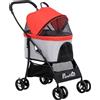 AllMyPets Passeggino per Cani Pieghevole con Trasportino Rimovibile e Tettuccio 82x49.5x98cm colore Rosso