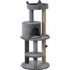 Easycomfort Albero Tiragraffi per 1-2 Gatti di 4.5kg, Palestra Castello per Gatti con 3 Livelli, Cuccia, Lettino e Palo in Corda Sisal, Grigio 48x48x104cm