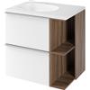 SENSEA Mobile bagno sospeso con lavabo e organizer per cosmetici, top incluso L 60 x H 55 x P 45 cm bianco e noce in truciolare 2 cassetti per vasca a sinistra Modern