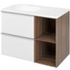 SENSEA Mobile bagno sospeso con lavabo e organizer per cosmetici, top incluso L 80 x H 55 x P 45 cm bianco e noce in truciolare 2 cassetti per vasca a sinistra Modern