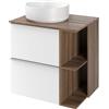 SENSEA Mobile bagno sospeso con lavabo e organizer per cosmetici, top incluso L 60 x H 55 x P 45 cm bianco e noce in truciolare 2 cassetti per vasca centrale Modern