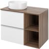 SENSEA Mobile bagno sospeso con lavabo e organizer per cosmetici, top incluso L 80 x H 55 x P 45 cm bianco e noce in truciolare 2 cassetti per vasca centrale Modern