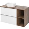 SENSEA Mobile bagno sospeso con lavabo e organizer per cosmetici, top incluso L 100 x H 55 x P 45 cm bianco e noce in truciolare 2 cassetti per vasca centrale Modern