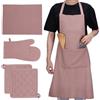 JEMIDI Set 1x Grembiule Cucina 2x Presine 1x Strofinaccio 1x Guanto - 100% Cotone Resistente - Idea Regalo Mamma Nonna - Certificazione CE per Protezione dal Calore - Rosa