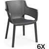 Keter Sedia da Giardino con Braccioli Keter Elisa Grafite 6PZ - 3000470K93901